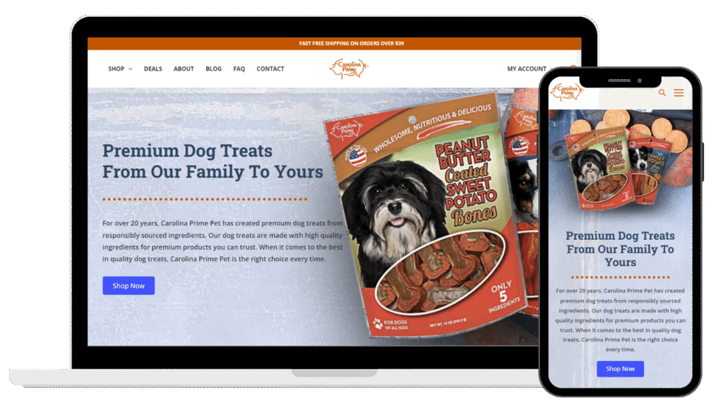 Carolina Prime Pet ecommerce case study by KB Creative Web & Marketing on WooCommerce