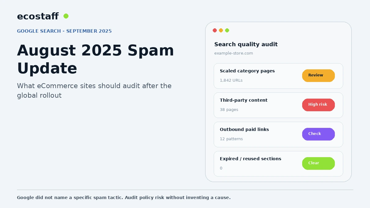 Google August 2025 spam update ecommerce audit dashboard