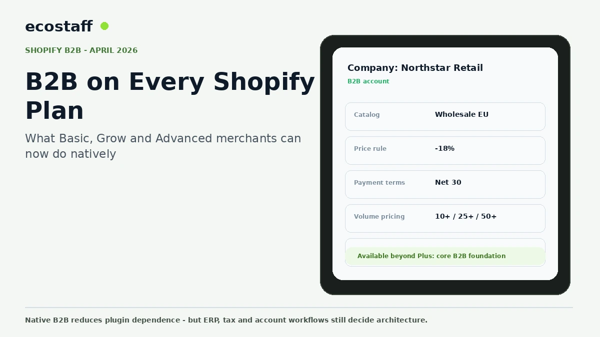 Shopify B2B company account dashboard for non-Plus plans