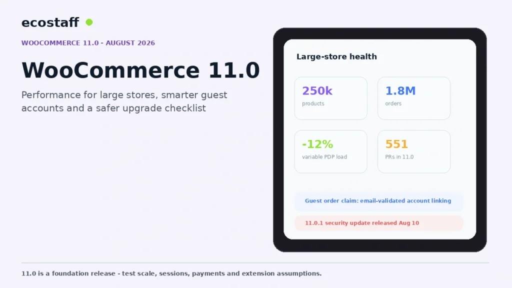 WooCommerce 11 large-store performance and customer account dashboard