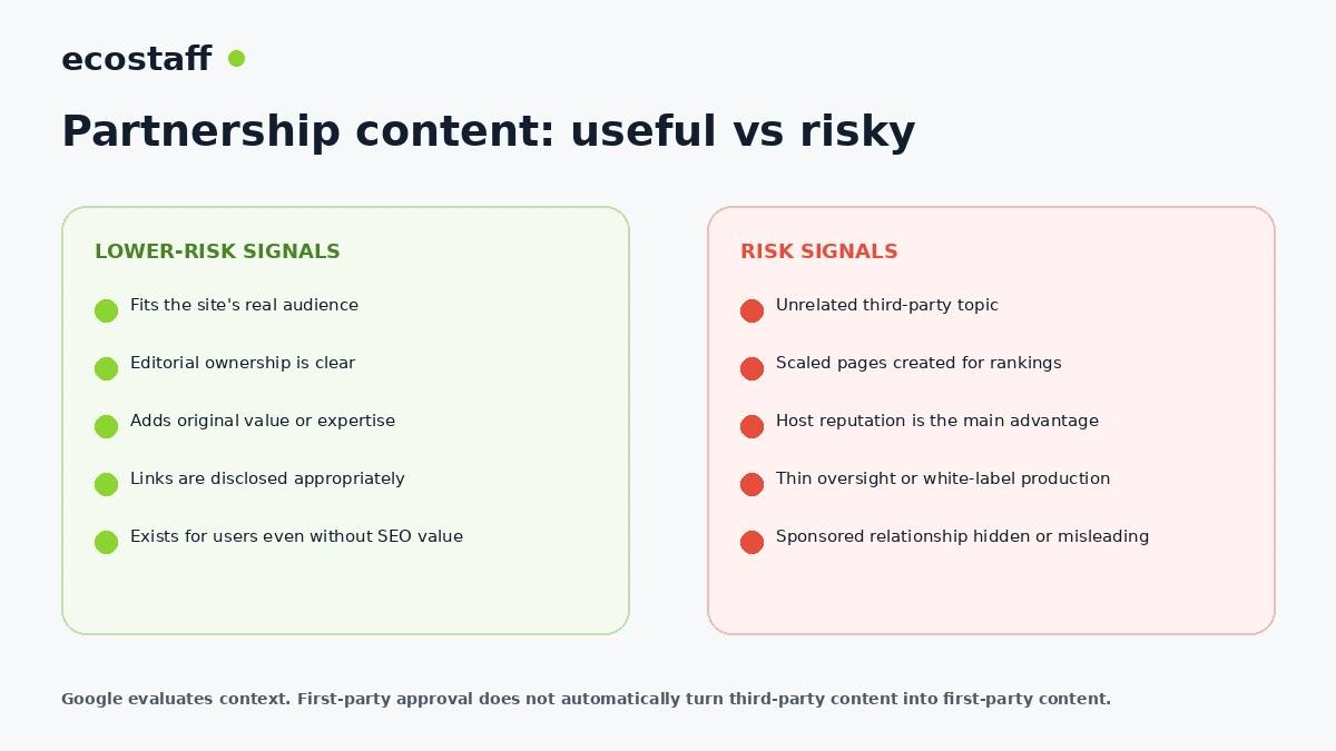 Useful versus risky ecommerce partnership content under Google's site reputation abuse policy